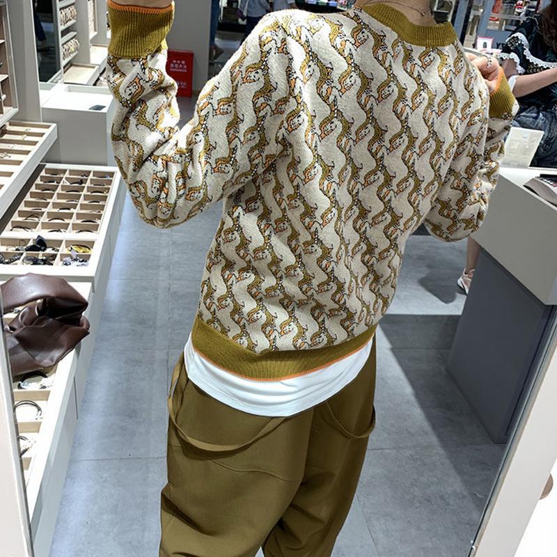 Autumn  Winter Jacquard Long-sleeved Round Neck Pullover Sweater Knit Sweater Women Loose Padded Bottoming Shirt