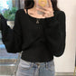 Design Sense French Niche Waist Sleeves Are Thin, Fake Two-piece Clavicle Strapless Large Size Long-sleeved Sweater Women's Blouse