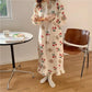 Women's Autumn Winter Pajamas Dress Long Cute Doll Collar Strawberry Printing Sweet Long Sleeve Nightdress Loose Comfortable Homewear