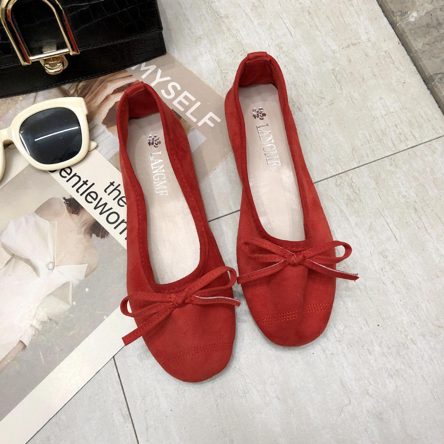 WTEMPO Brand Ballet Shoes Shallow Mouth Bow Soft Bottom Women's Shoes Four Seasons Wild Flat Shoes