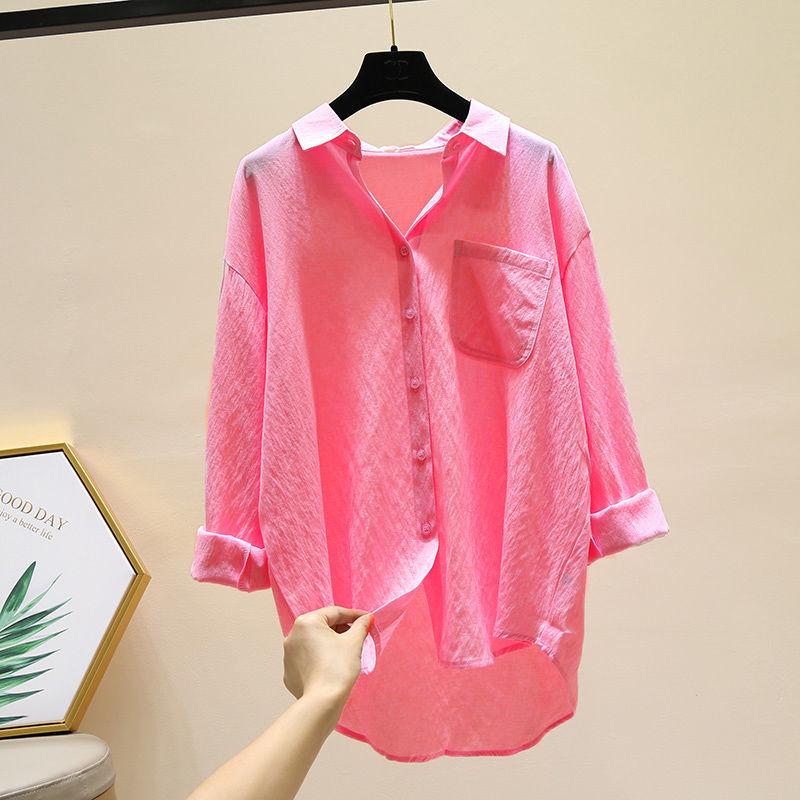 Long-sleeved Shirt Women Spring and Summer Single Pocket Loose Casual Shirt Top
