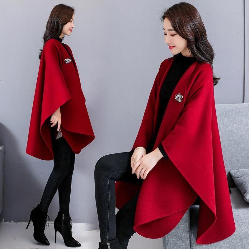 Woolen Coat Women's Cloak-style Coat Cardigan Woolen Coat Irregular Shawl Temperament Versatile Warm and Comfortable Wrap