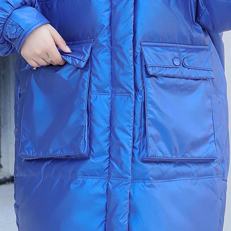 Women's Winter Korean Loose Quilted Coat Warm Stand-collar Down Jacket Women's Glossy Mid-length Down Jacket