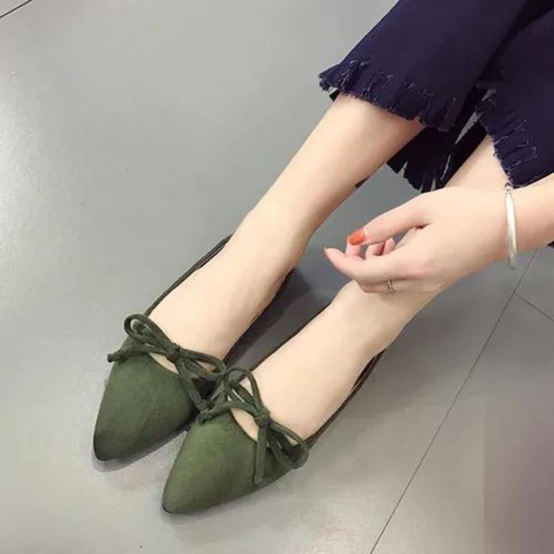 Single Shoes Women's Flat-bottomed Pointed Toe Low-heeled Pumps Bowknot All-match Lazy Shoes Suede Single Shoes Soft and Light