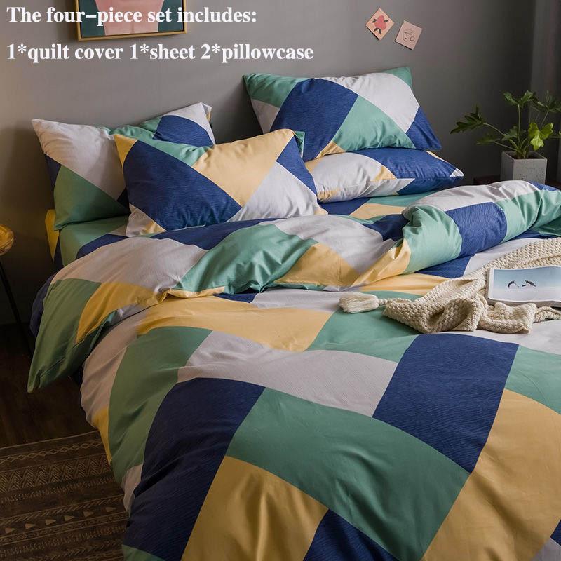Four-piece Cotton Striped Simple Intellectual Style Bed Sheet Quilt Cover Pillowcase Set Household Bedding Double Bed