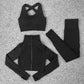 3PCS Seamless Knitted Yoga Suit Set Four Seasons Universal Hip Lift Fitness Sports Suit Gym Running Trousers Vest Long-sleeved Jacket Three-piece Set