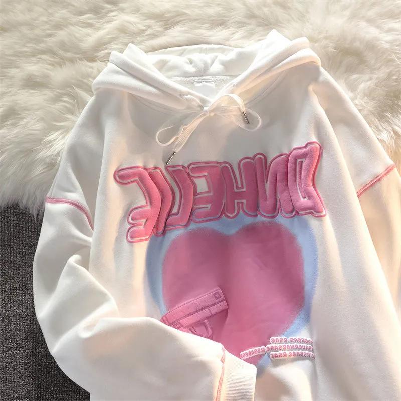 Hoodies Sweatshirt Women Black White Fleece Warm Autumn Winter Pullovers Oversized Fashion Tracksuit Streetwear Hip Hop Harajuku Top Clothes Lady