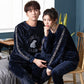 Cartoon Bear Couple Pajamas Suit Men Home Clothes Tops and Pants Ladies Winter Cashmere Warm Homewear