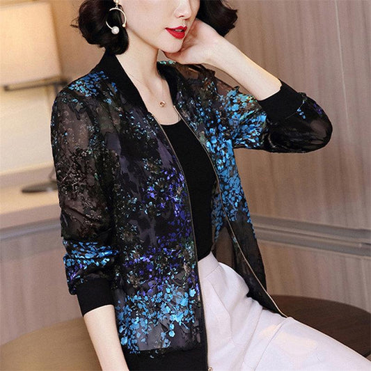 Long Sleeve Jacket Summer Women's Loose Jacket Casual Sunscreen Thin Print Baseball Uniform