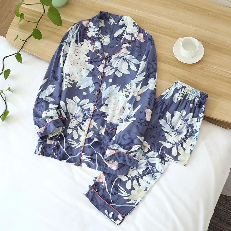 Spring Autumn Pajama Women Long Sleeve Trousers Ladies Sleepwear Suit Simple Casual Loose Pajamas Women's Home Wear