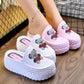 Hollow Slippers Female Summer Wear Hollow Sponge Cake Thick Bottom Net Red No Heel Casual Lazy Half Slippers Light and Comfortable