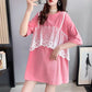 Lace Veil Women Dress Girl Loose O-Neck Loose Short Sleeve Casual Long T-shirt Dress