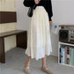 Folds Yarn Skirt Woman's Mid-length Elastic Waist Ruffle Hem  High Waist A-line Skirt School Work Travel