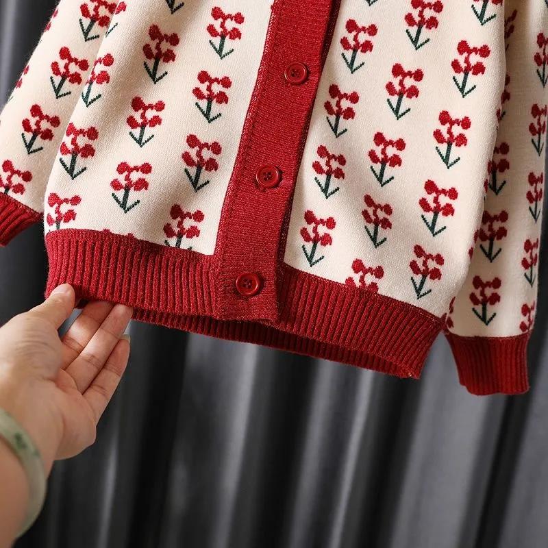 Girls' Baby Sweater Top Foreign Style Retro Elegant Digital Jacquard Knitted Cardigan Coat