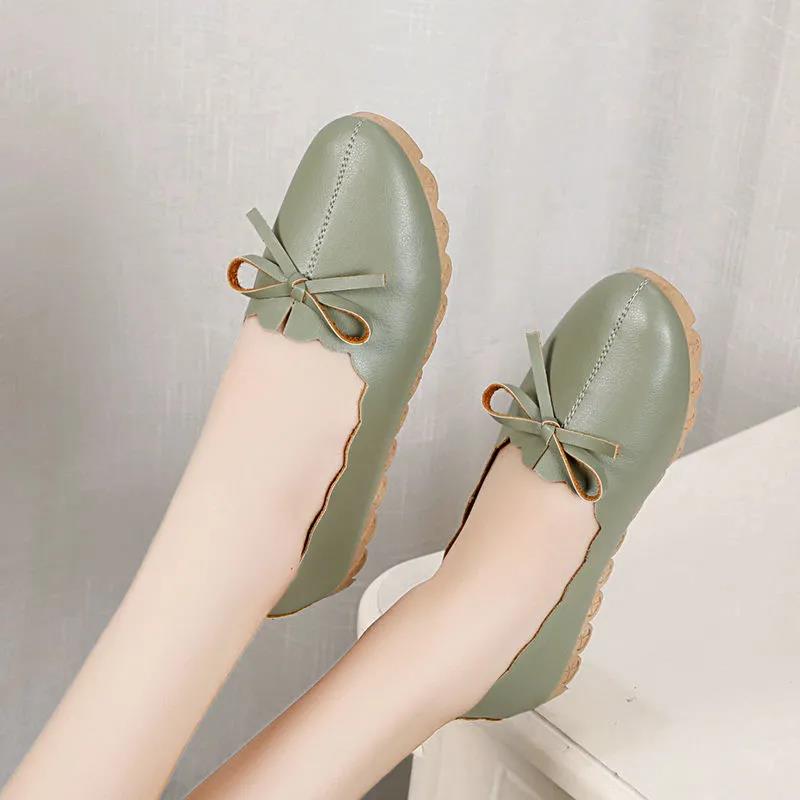 Spring and Autumn Korean Version of Shallow Mouth Mother Shoes All-match Soft-soled Round Toe Pedal Bowknot Work Lazy Shoes