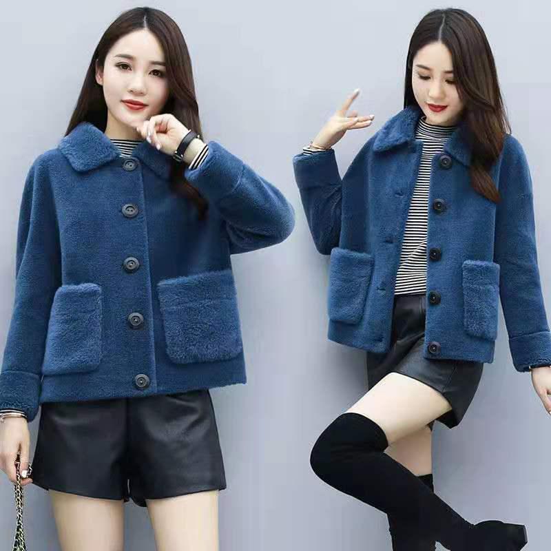Fur All-in-one Short Grain Velvet Women's Coat  Winter Loose Plus Velvet Thick Lamb Wool Coat