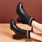 Women's Leather Short Boots Winter Warm and Cashmere Martin Boots Round Toe Thick Heel Boots