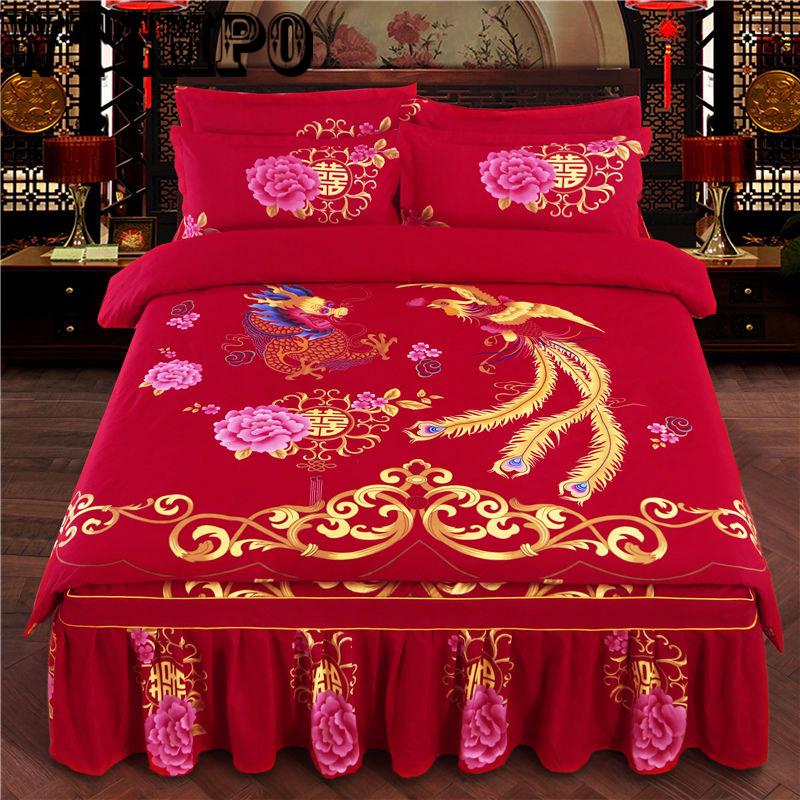 Bedding Cotton Four-piece Winter Soft Padded Bed Skirt Suit Bedroom Home Kit
