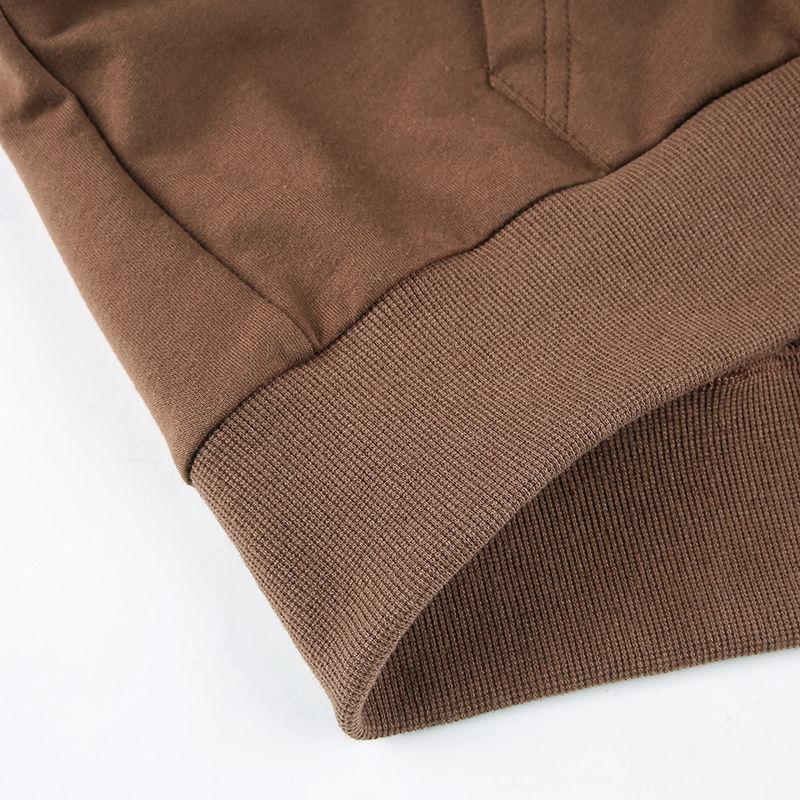 Brown Zip Hooded Sweatshirt Jacket Top Oversized Hoodie Retro Pocket Woman Clothes Long Sleeve Pullover