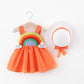 2021 Baby Girl Flower Print Sleeveless Rainbow Princess Dress Children Summer Clothes Set