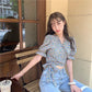 Puff Sleeve Floral Short-sleeved Chiffon Shirt Women's Summer Korean Design High-waist Short Top