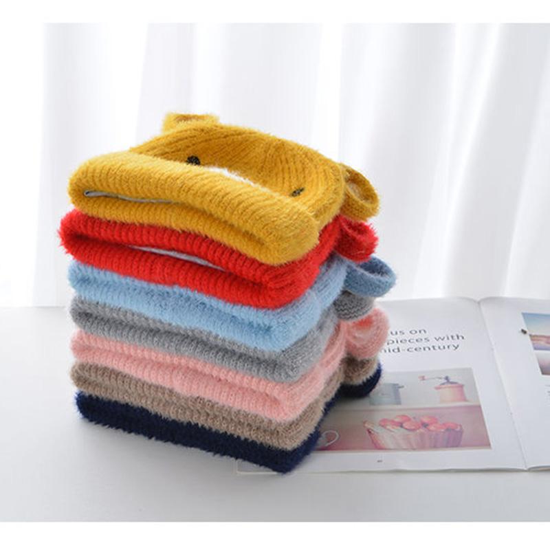 Cute 3D embroidered bear ears baby hat autumn and winter cartoon baby wool hat double layer warm children soft and comfortable hat 8M to 3Y