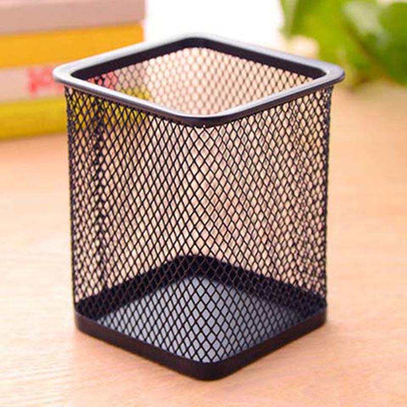 Metal Office Pen Holder Wire Mesh Pen Holder, Square and Round Storage Pen Holder