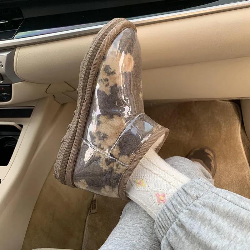 Snow Boots Women's Autumn and Winter All-match Plus Velvet Warm Flat-bottomed Warm Cotton Shoes A Pedal Cotton Boots