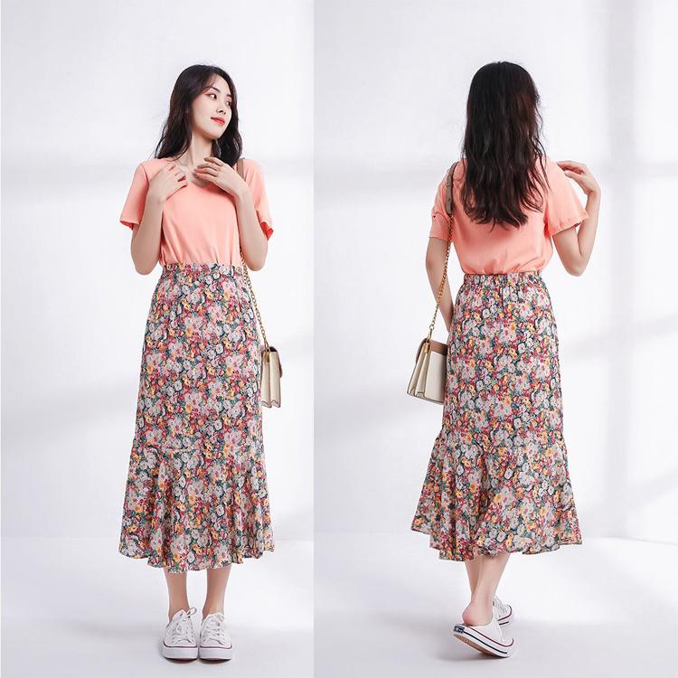Skirt Chiffon High Waist Thin Lotus Leaf Flowers Mid-length Irregular Fishtail Skirt