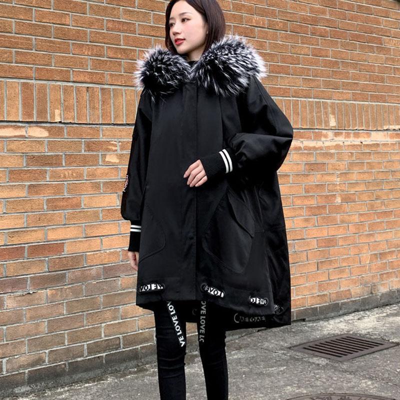 Winter Mid-length ParkasThe Korean Version of Loose Fur Collar Jacket Personality Down Padded Jacket for Woman
