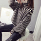 Autumn and Winter High-neck Casual Sweater Striped Pattern Loose Padded Bottoming Shirt Fashion All-match Female Top