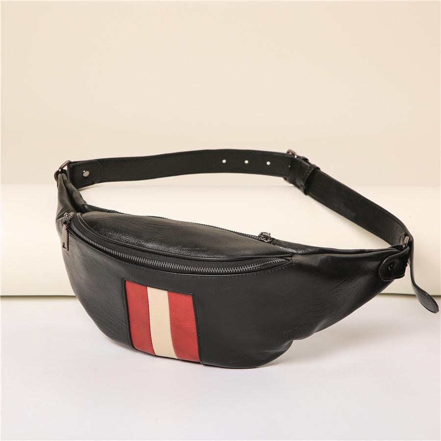 Casual Waist Bag Couple Leather Stitching Chest Bag Mobile Phone Bag Outdoor Sports Shoulder Bag