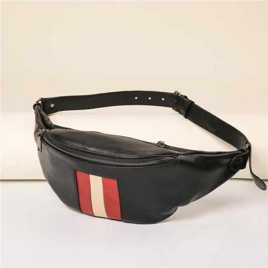 Casual Waist Bag Couple Leather Stitching Chest Bag Mobile Phone Bag Outdoor Sports Shoulder Bag