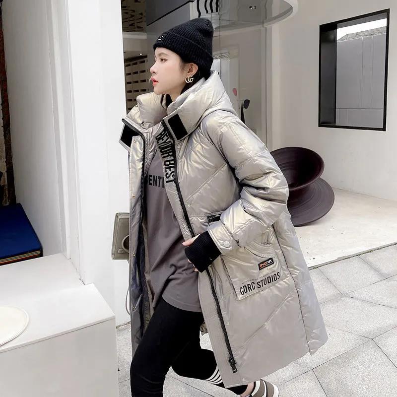 Matte Down Jacket Mid-length Women's Loose Hooded White Duck Down Warm Student Jacket