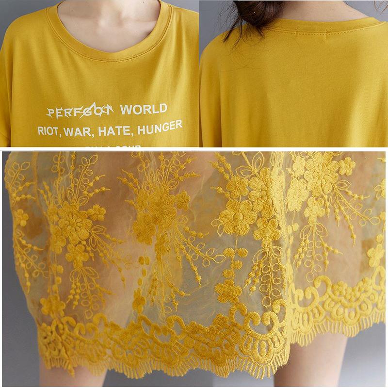 WTEMPO Plus Size Women Dress Summer Lace Round Neck Long Dress Casual Mid-calf Length
