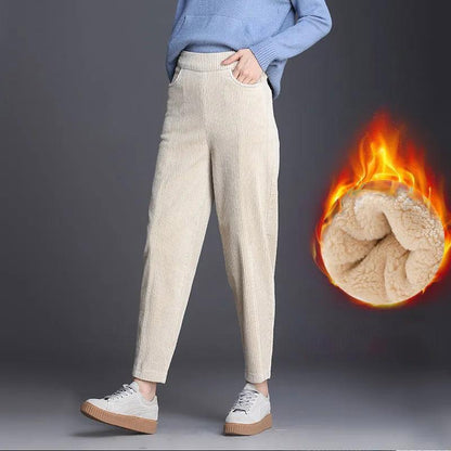 Plus Velvet Pants Autumn and Winter Women Thickened Corduroy Female Carrot Pants White Loose Korean Harem Pants Old Pants