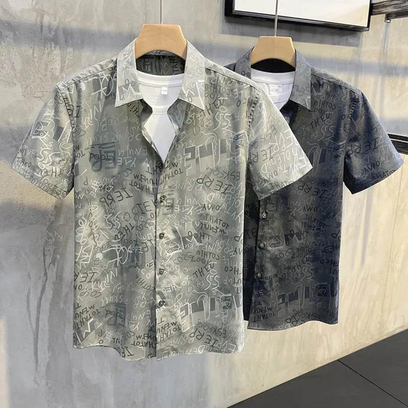 Printed Slim Shirt Men's Korean Style Personality Street Flower Shirt Summer Dress Casual Square Collar Shirt Trendy