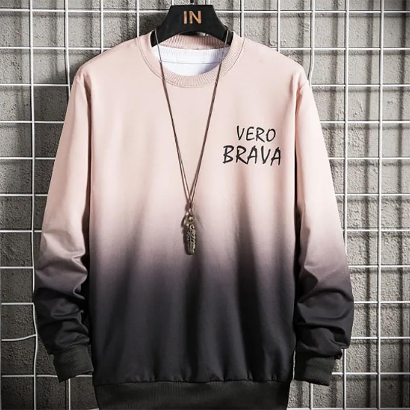 Gradient Sweater Men's Fashion Fat Loose Long Sleeve Round Neck Pullover Plus Fat Plus Size Korean Printed Sweatshirts