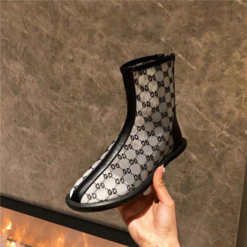 Eugen Gauze Letter Printed Sandals Martin Boots Motorcycle Boots Flat Shoes Breathable Women's Shoes