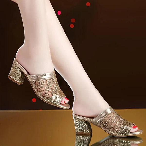 Spring All-match Sandals Women's Thick-heeled High-heeled Mesh Slippers Office Ladies Breathable Summer Fish Mouth Slippers