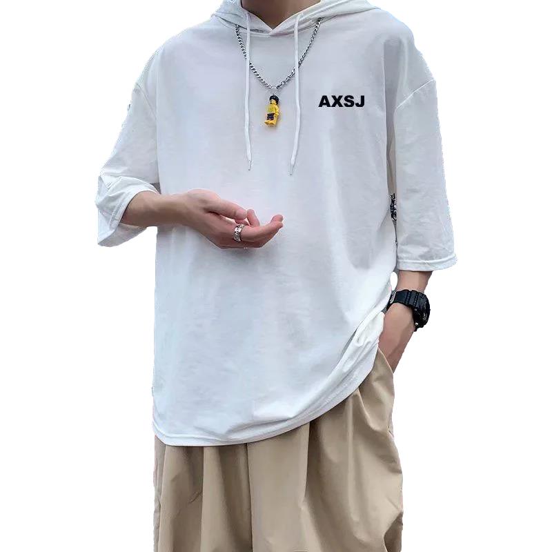 Spring and Summer Five-point Sleeve T-shirt Men's Hooded Short-sleeved Sweater Trend Half-sleeved Hoodie