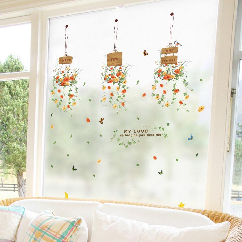 Small Fresh Hanging Basket Flower Wall Sticker Background Wall Decoration Wall Stickers Removable