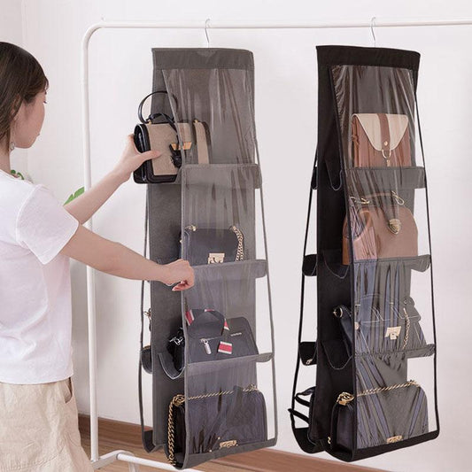 6 Pockets Bag Storage Bag Cloth Bag Thickening Purse Storage Dust Bag Hanging Wall Shelf Household Bag Finishing Collapsible Wardrobe Storage Handbag