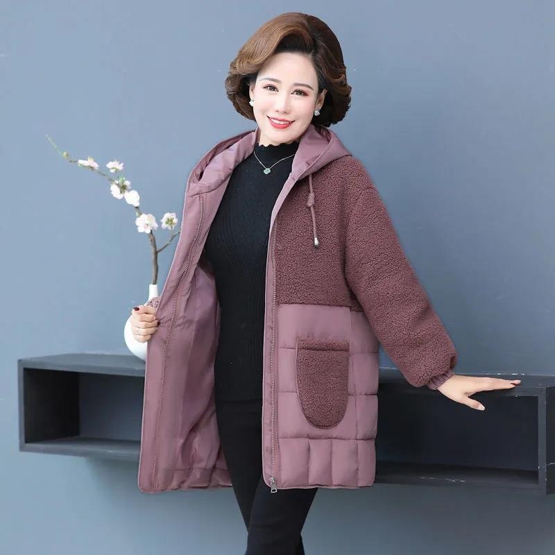 Women Padded Jackets Autumn Winter Hooded Parkas Women Thick Lamb Wool Patchwork Coat Warm Loose Casual Women's Coat