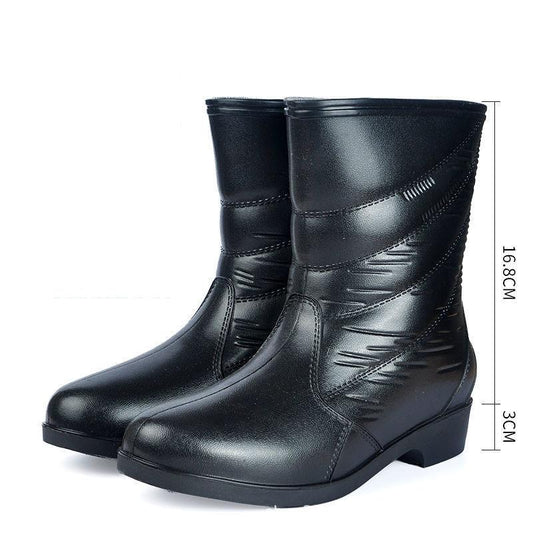 Ladies Rain Boots Mid Tube Faux Leather Anti-Slip Water Shoes Water Boots Kitchen Waterproof Shoes