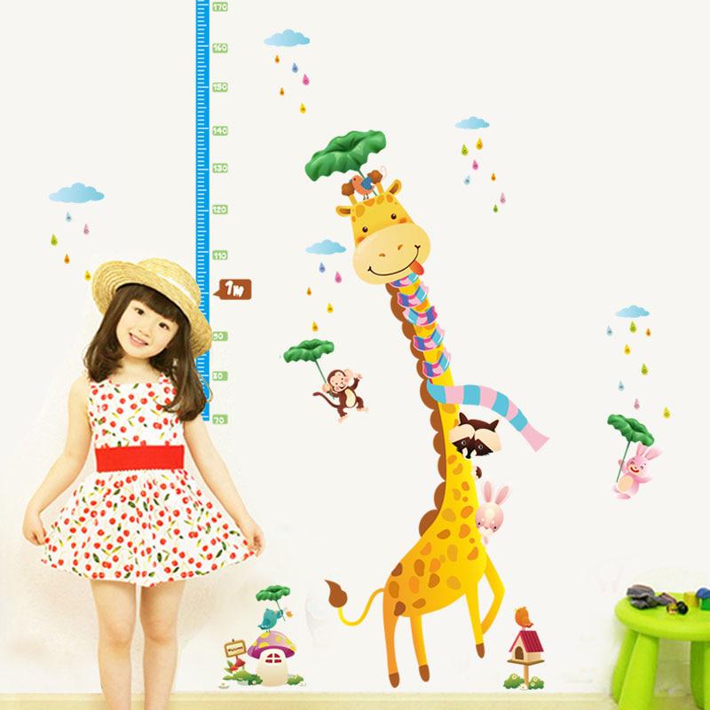 [Wall sticker] cartoon Giraffe height measure wall stickers for children decals diynursery room inte