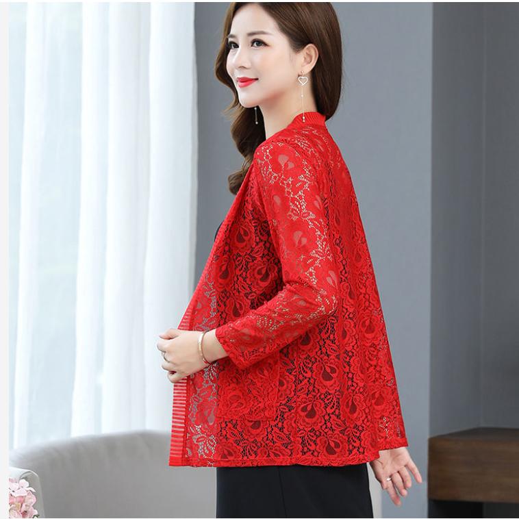 Summer Season Large Size Women's Clothing Mid-length Lace Cardigan Thin Coat Outside Long Sleeve Sun Protection Clothing