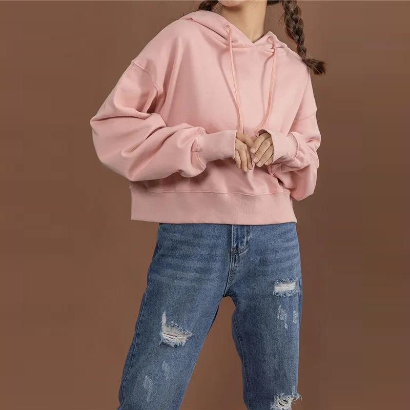 Sweatshirt Women's Short Loose Korean Style Spring and Autumn Hooded Pullover Top