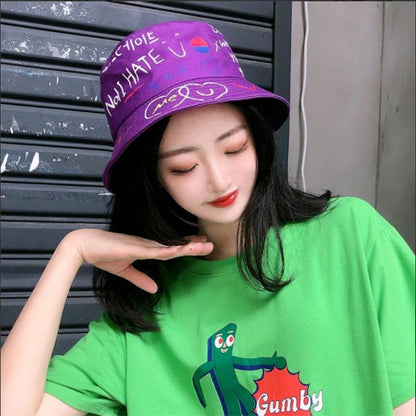 Unisex Alphabet Graffiti Print Fisherman Hat Outdoor Sunshade Fishing Hat Casual Cotton Bucket Hat