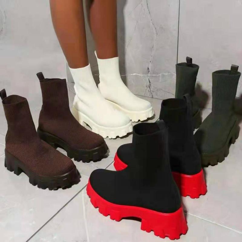 Thick Soled Casual Large Size Knitted Short Boots Socks Women's Shoes